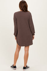 Brown Rib Knit Long Sleeve Dress