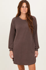 Brown Rib Knit Long Sleeve Dress