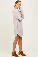 Beige Rib Knit Long Sleeve Dress