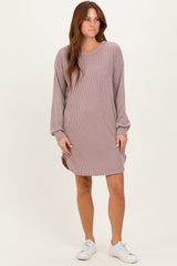 Taupe Rib Knit Long Sleeve Dress