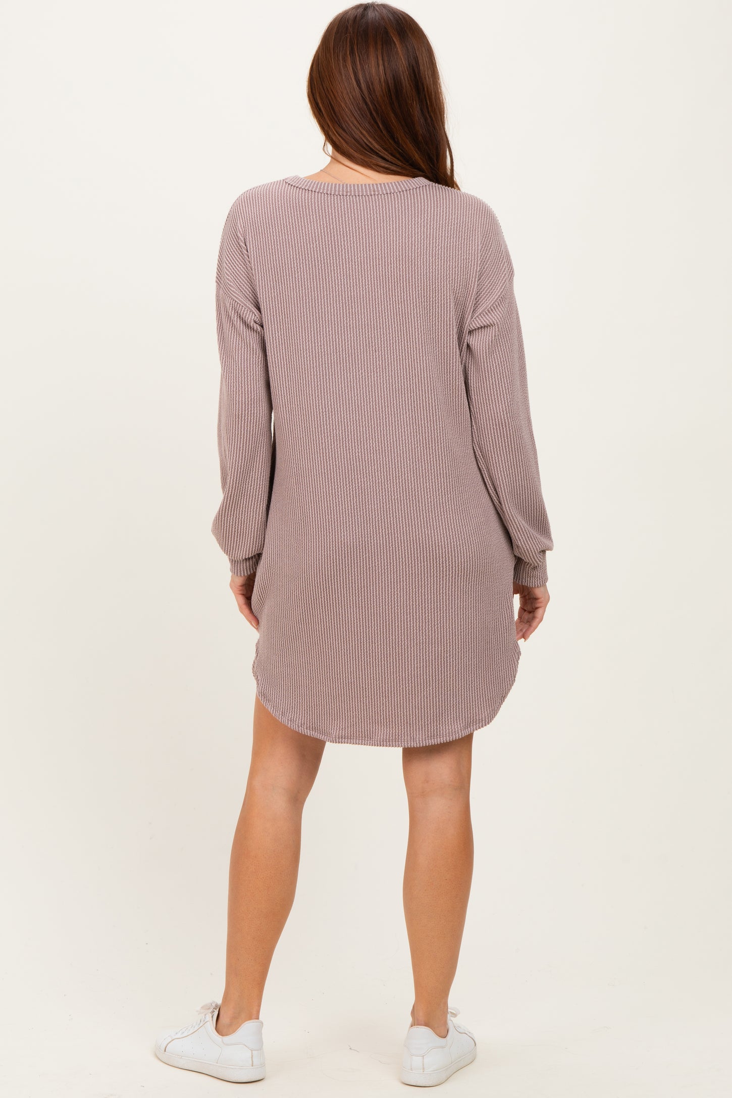 Taupe Rib Knit Long Sleeve Dress