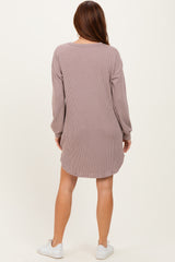 Taupe Rib Knit Long Sleeve Dress