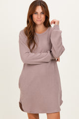 Taupe Rib Knit Long Sleeve Dress