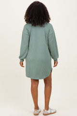 Light Olive Rib Knit Long Sleeve Dress