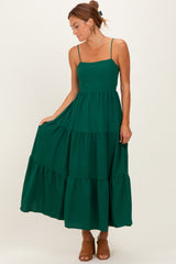 Forest Green Tiered Cutout Tie Back Midi Dress