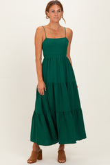 Forest Green Tiered Cutout Tie Back Midi Dress