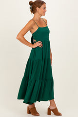 Forest Green Tiered Cutout Tie Back Midi Dress
