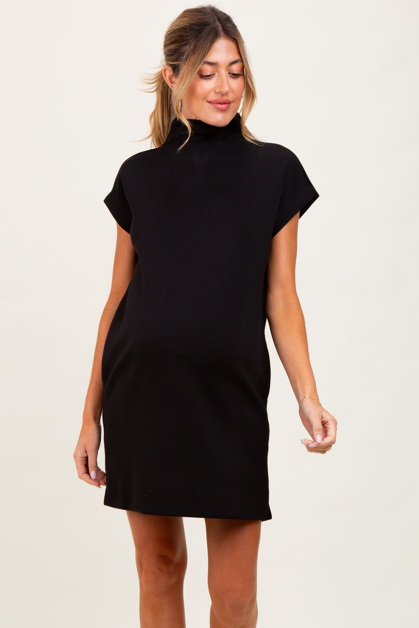 Black Mock Neck Maternity Mini Dress