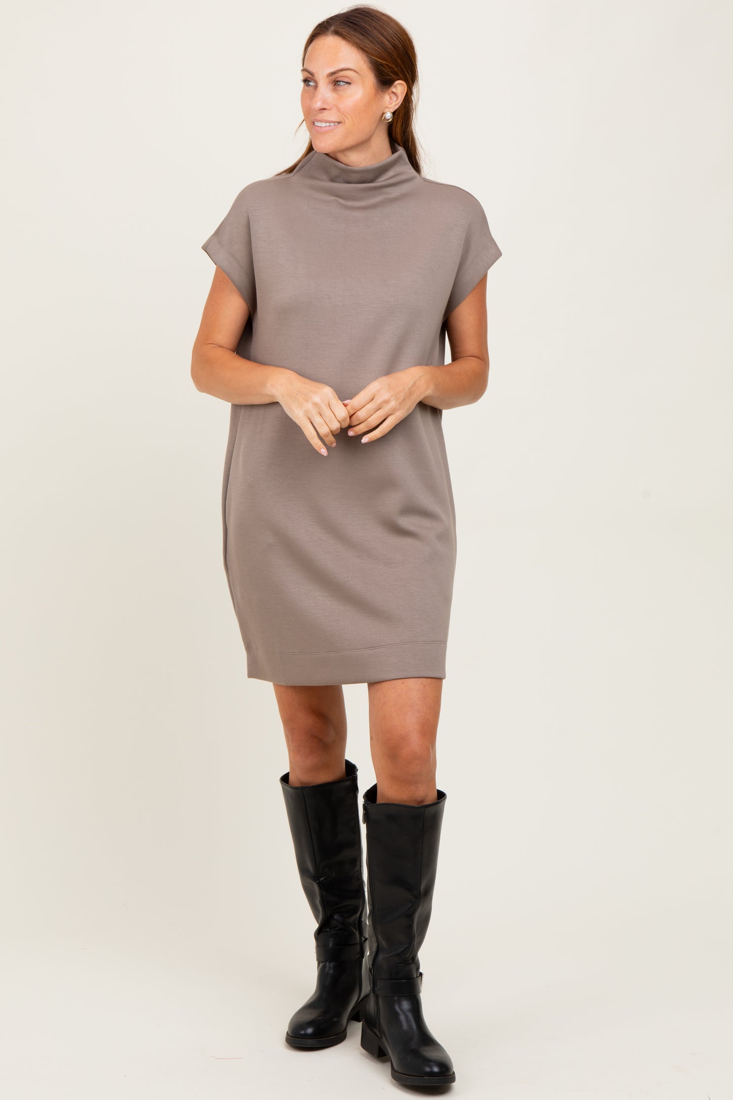 Light Taupe Mock Neck Mini Dress