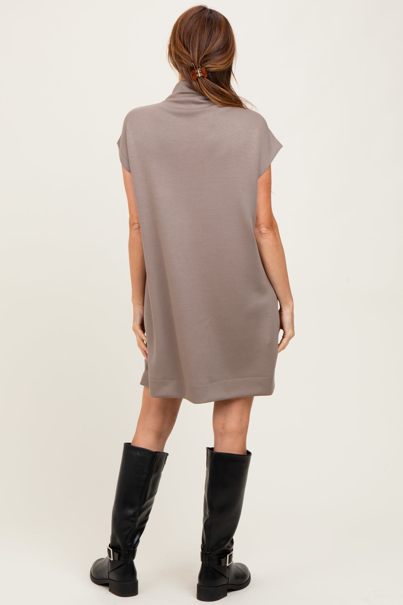 Light Taupe Mock Neck Mini Dress