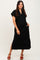 Black Collared Short Sleeve Midi Dress