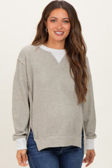 Light Olive Oversized Contrast Trim Maternity Thermal Pullover