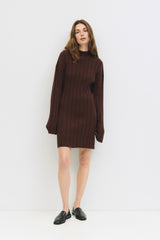 Brown Wide Rib Mock Neck Maternity Sweater Mini Dress