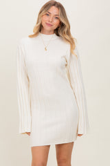 Cream Wide Rib Mock Neck Sweater Mini Dress