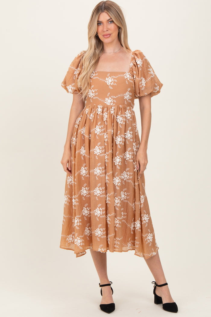 Mocha Textured Maternity Midi Dress