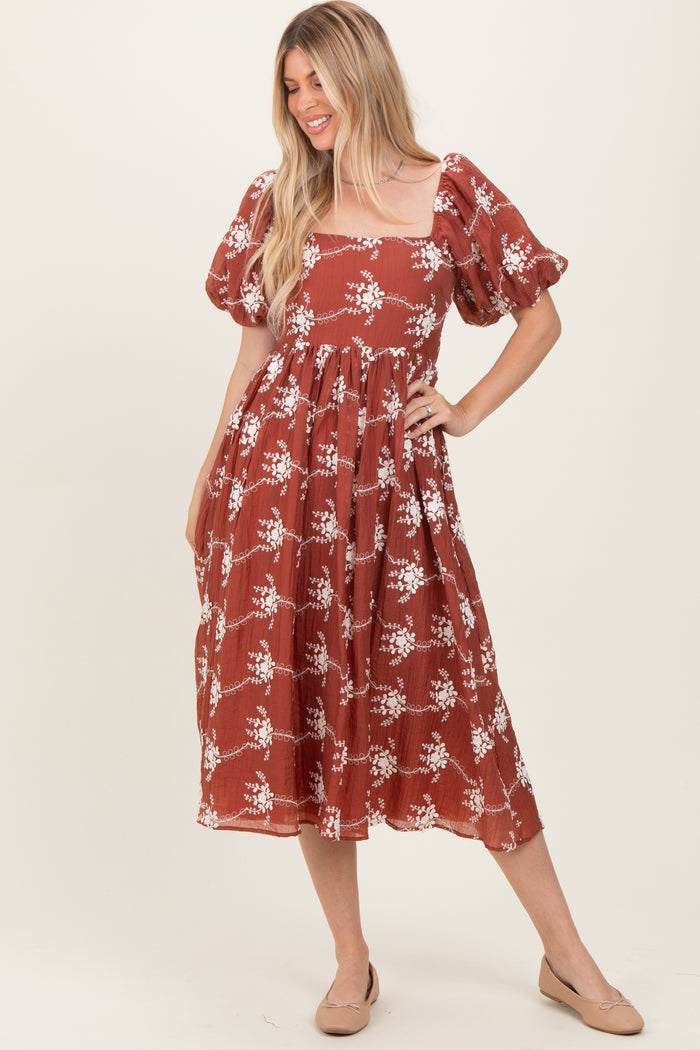Rust Textured Maternity Midi Dress