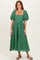 Forest Green Embroidered Floral Puff Sleeve Midi Dress