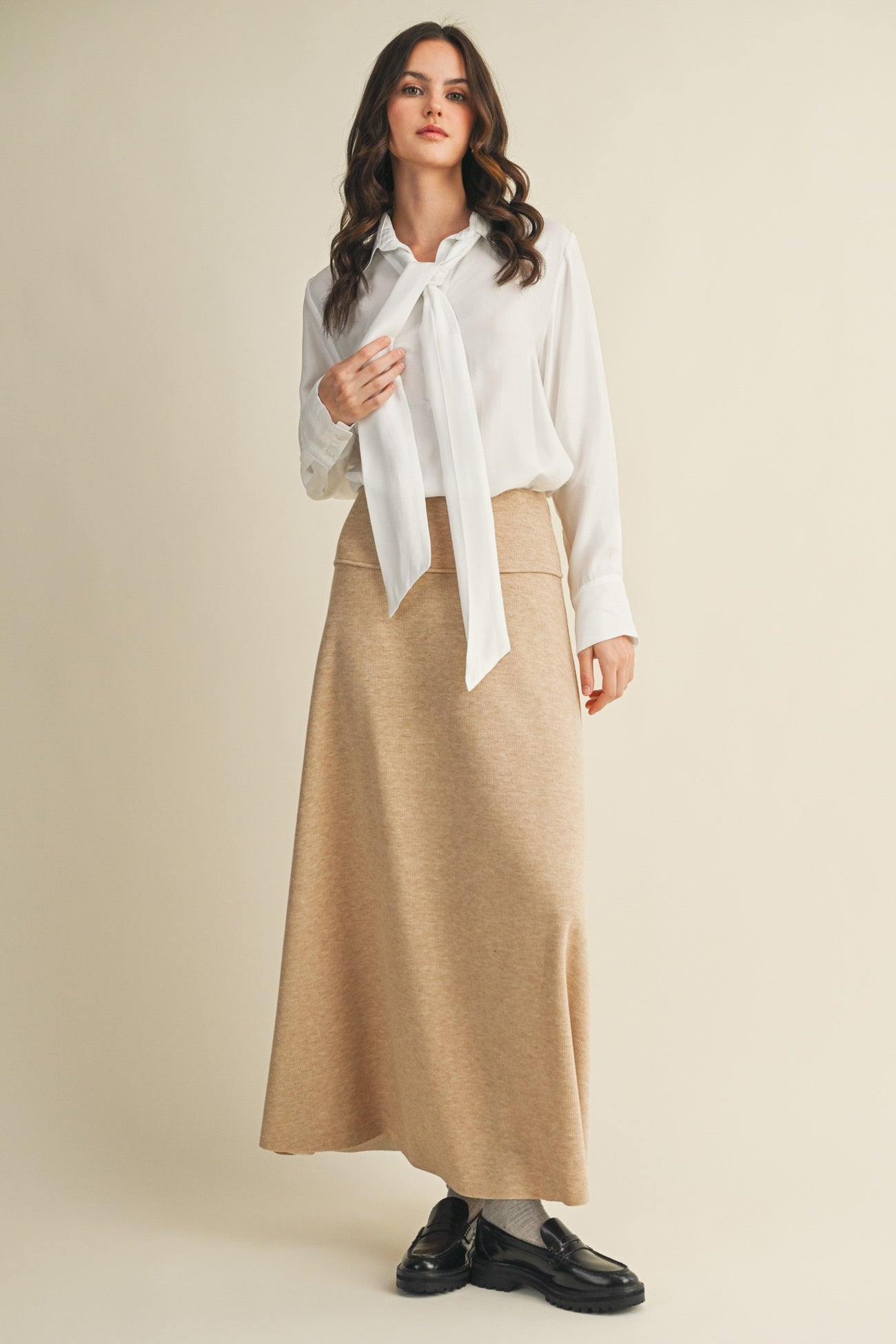 Beige Ribbed Maternity Maxi Skirt
