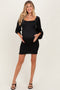 Black Satin Smocked Bubble Sleeve Maternity Mini Dress