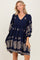 Navy Paisley Embroidered Bubble Sleeve Dress