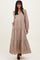 Taupe Plaid Tie Collar Tiered Maxi Dress