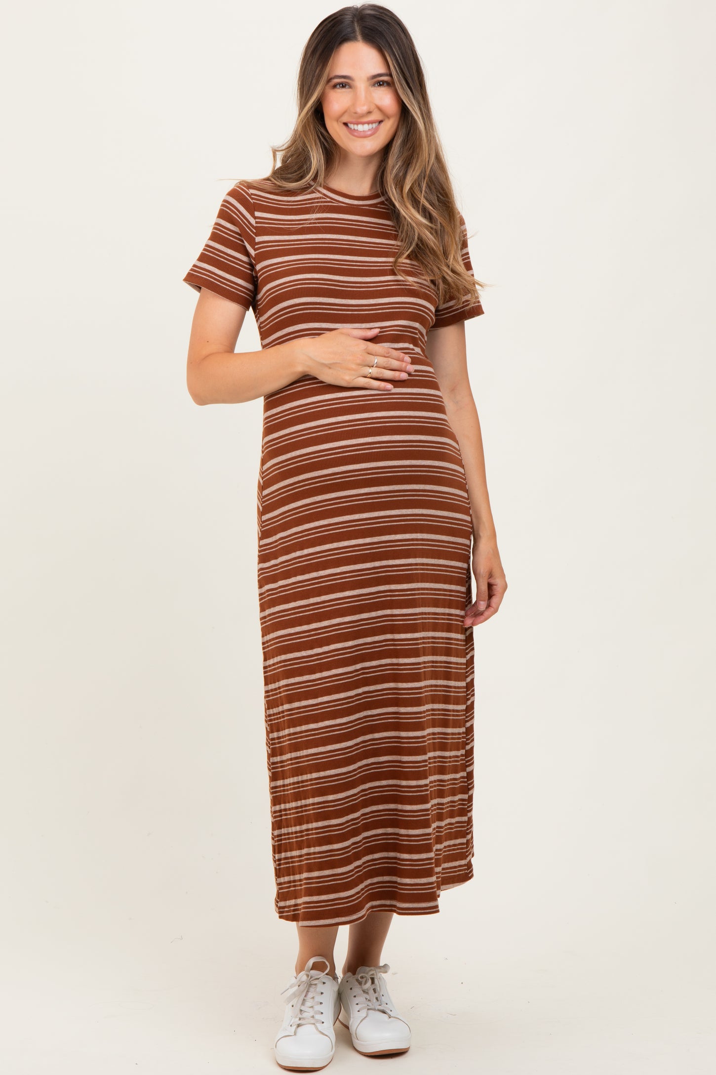 Rust Striped Maternity T-Shirt Dress