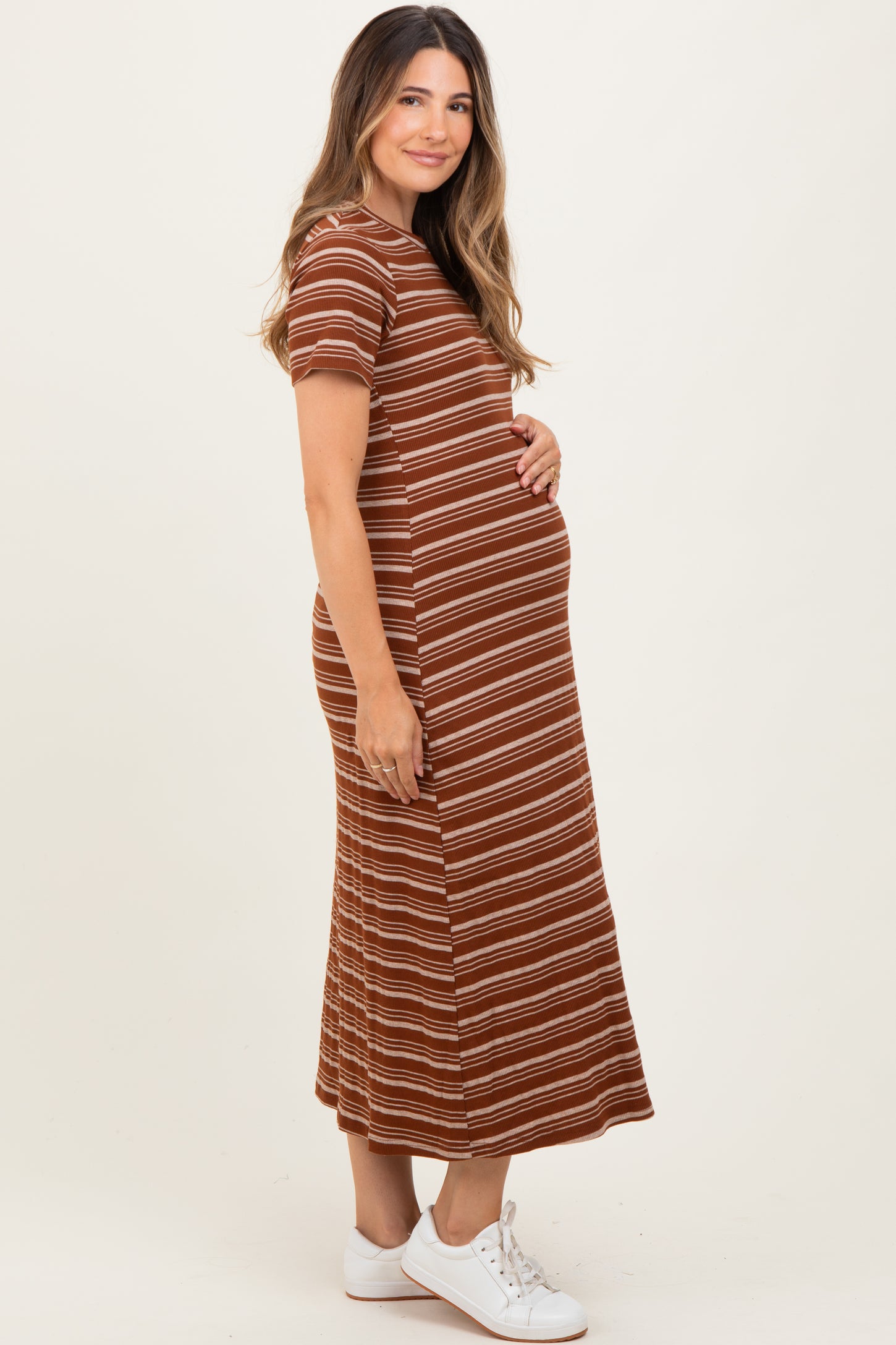 Rust Striped Maternity T-Shirt Dress