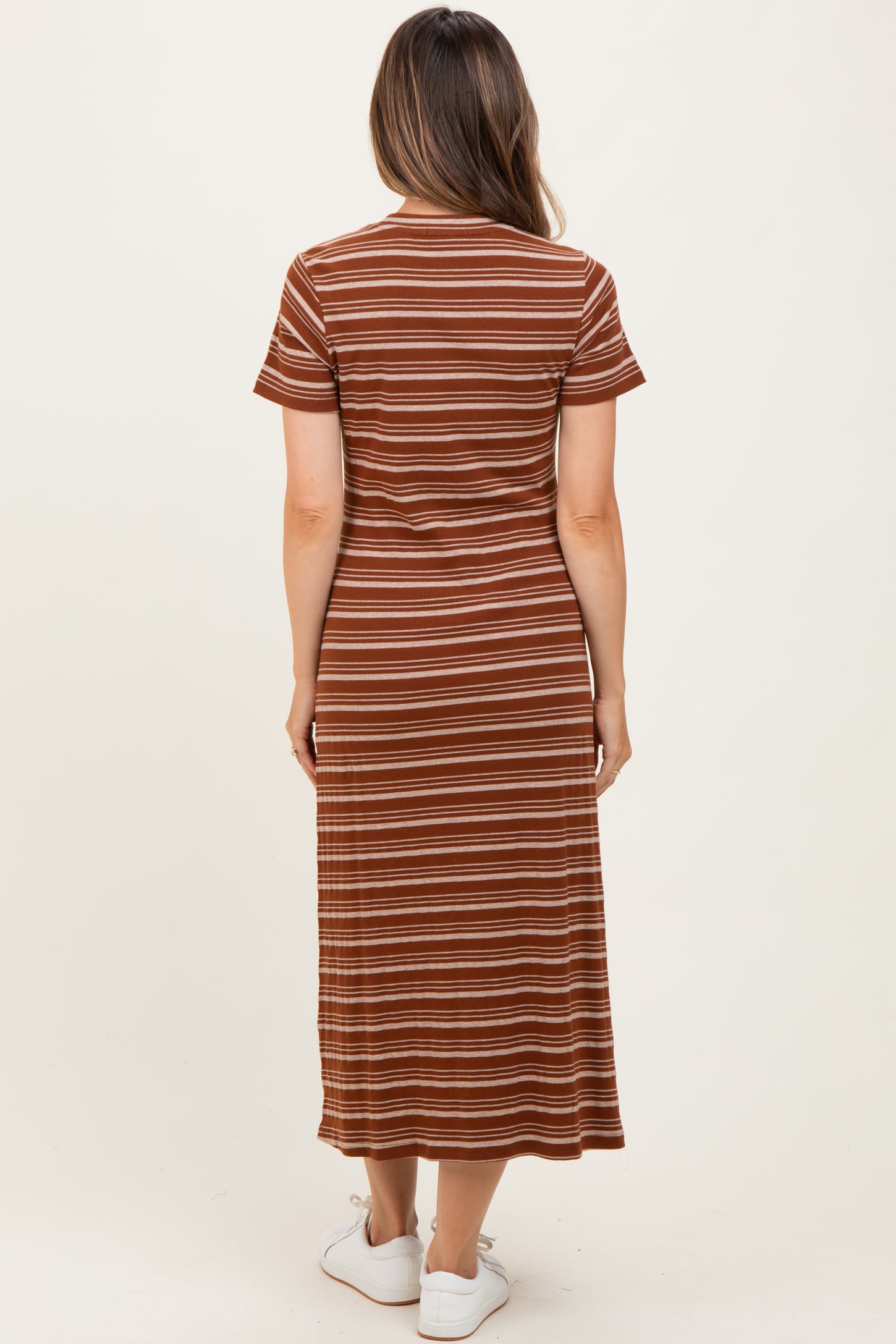Rust Striped Maternity T-Shirt Dress