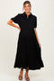 Black Collared Button Down Tiered Maternity Midi Dress