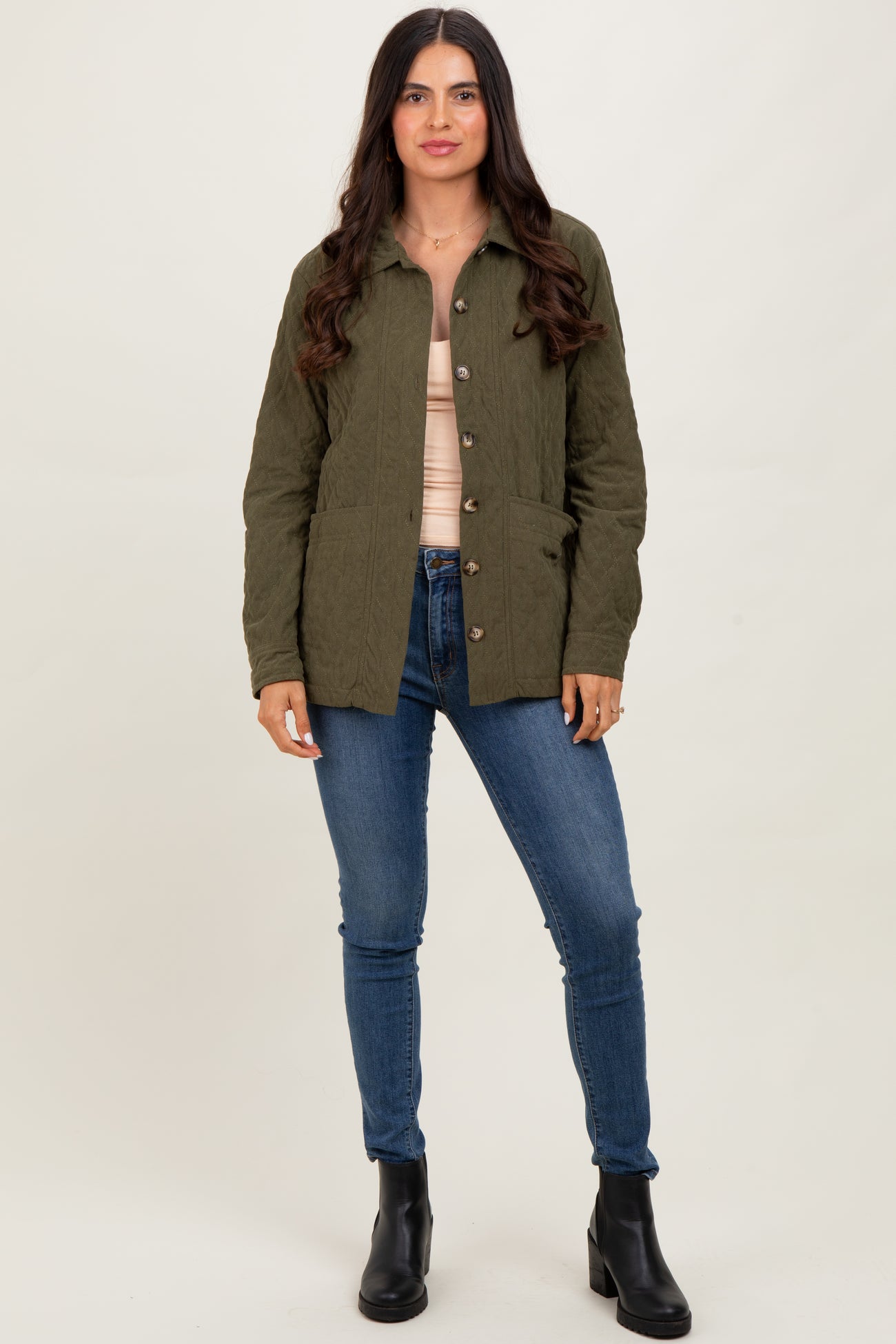 Olive Quilted Button Jacket