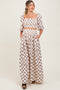 Brown Printed Smocked Crop Top Maxi Skirt Maternity Set