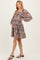 Brown Floral Square Neck Bubble Sleeve Maternity Dress