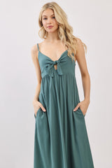 Teal Front Tie Sleeveless Midi Dress