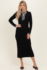 Black Tie Neck Maternity Sweater Midi Dress