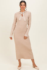 Cream Tie Neck Sweater Midi Dress