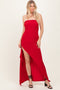 Red Strapless Front Slit Maxi Dress