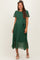 Forest Green Leaf Print Pleated Maternity Midi Dress