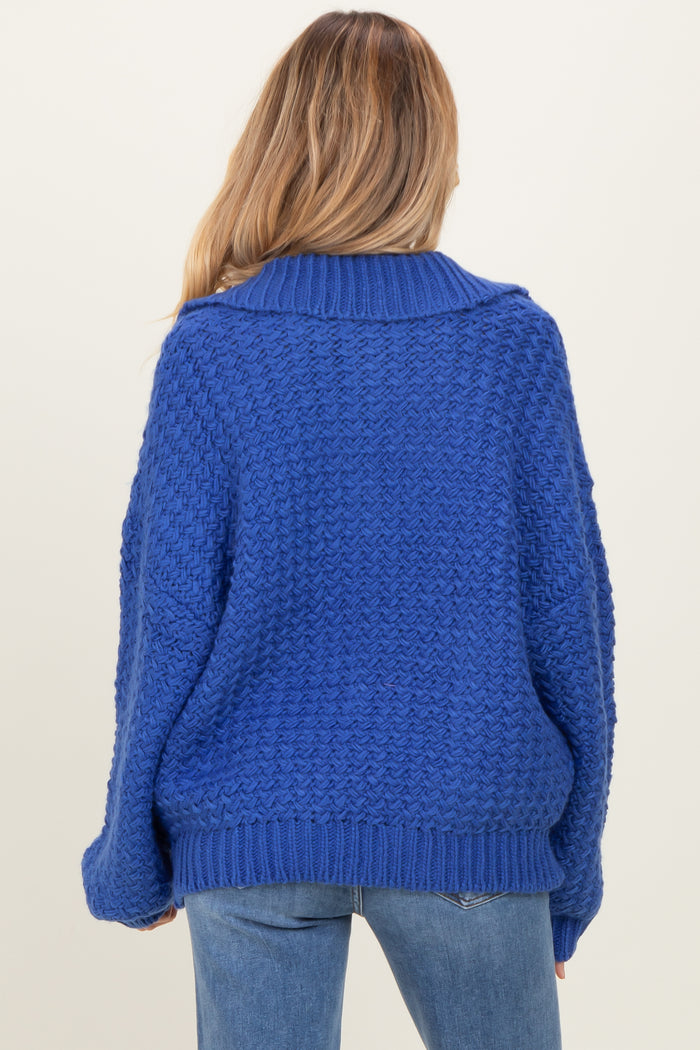 Royal Blue Collared Cable Knit Maternity Sweater