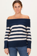 Navy Striped Off Shoulder Sweater