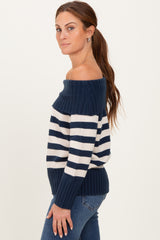 Navy Striped Off Shoulder Sweater