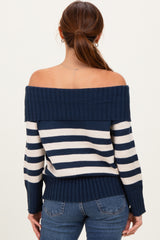 Navy Striped Off Shoulder Sweater