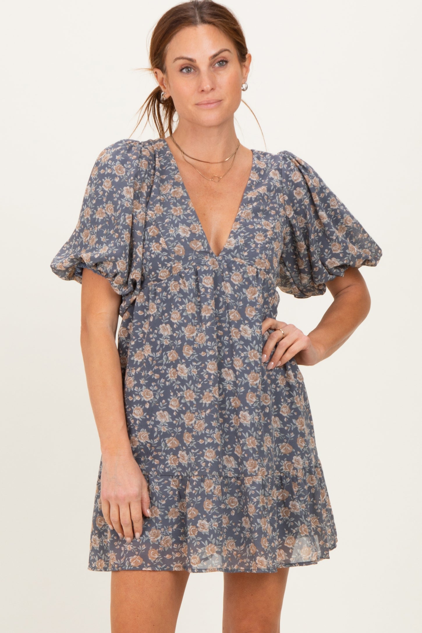 Jade Floral V-Neck Mini Dress