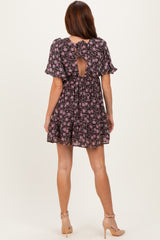 Brown Floral V-Neck Mini Dress