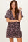 Brown Floral V-Neck Mini Dress