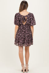 Brown Floral V-Neck Maternity Mini Dress