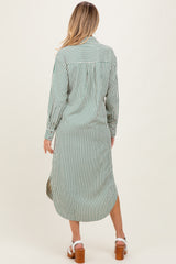 Forest Green Textured Stripe Button Down Maternity Shirt Dress