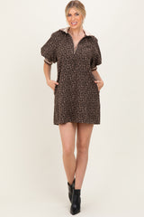 Mocha Animal Print Quarter Zip Puff Sleeve Maternity Mini Dress