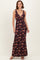 Brown Floral Deep V-Neck Sleeveless Maxi Dress