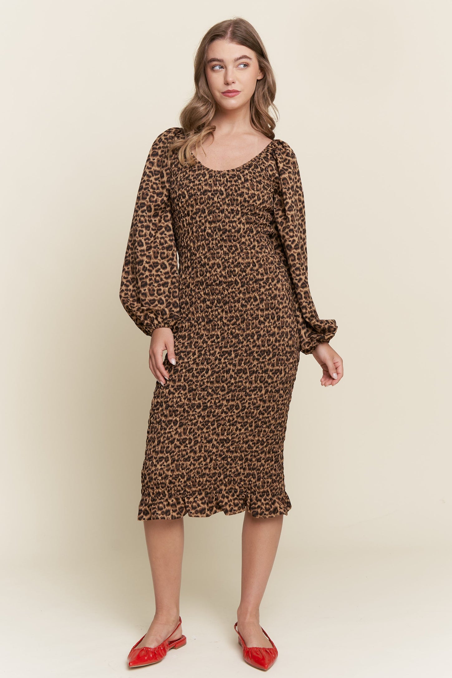 Brown Leopard Print Bodycon Midi Dress
