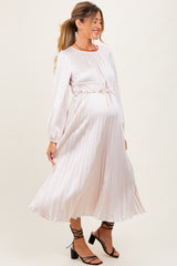 Cream Pleated Empire Waist Maternity Midi Dress